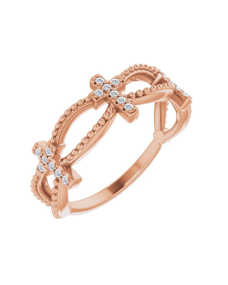 Anel Cruz Cravejado Empilhável em Ouro 14k com Diamantes Naturais – Modelo 2