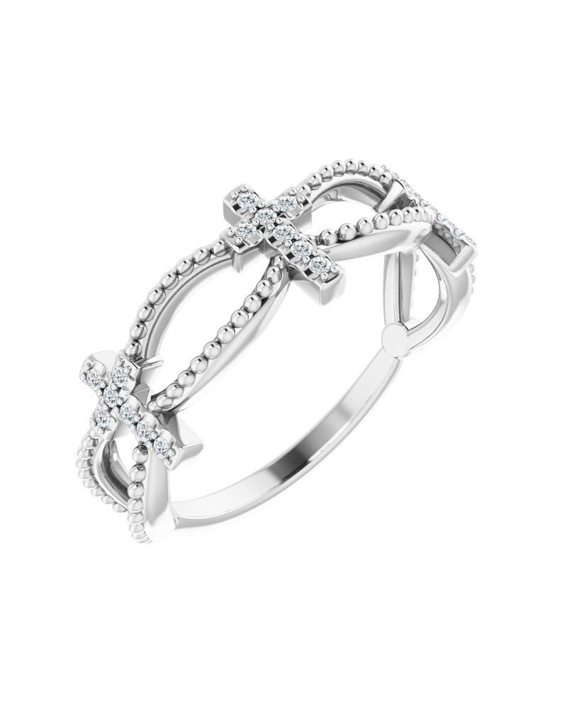Anel Cruz Cravejado Empilhável em Ouro 14k com Diamantes Naturais – Modelo 2
