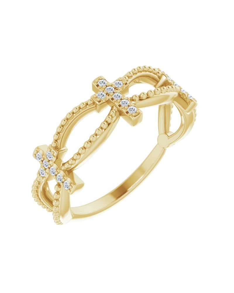 Anel Cruz Cravejado Empilhável em Ouro 14k com Diamantes Naturais – Modelo 2