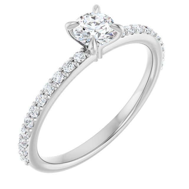 Anel de Noivado Laterais Cravejadas em Ouro 14k com Diamantes Naturais – Branco 14k