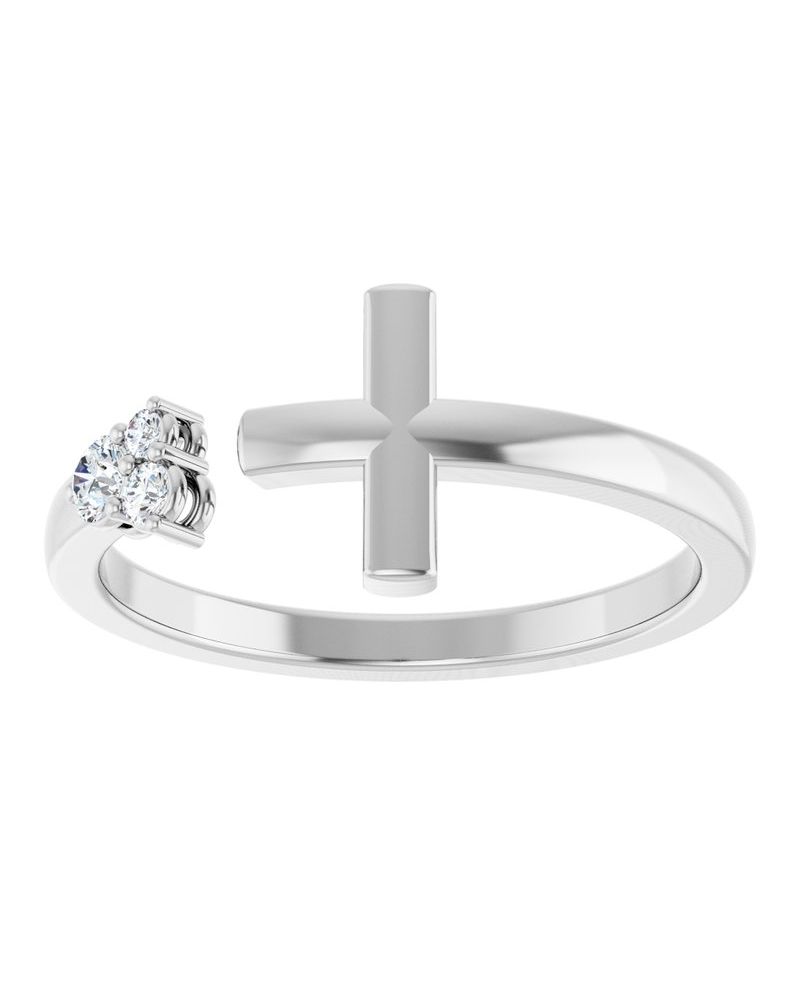 Anel Vazado Cruz Cravejado em Ouro 14k com Diamantes Naturais