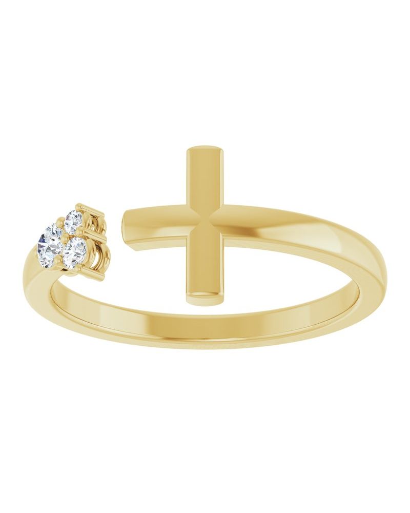 Anel Vazado Cruz Cravejado em Ouro 14k com Diamantes Naturais