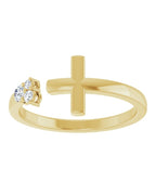 Anel Vazado Cruz Cravejado em Ouro 14k com Diamantes Naturais