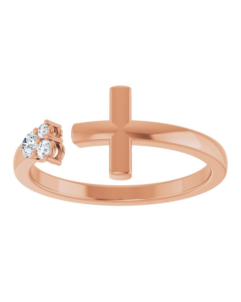 Anel Vazado Cruz Cravejado em Ouro 14k com Diamantes Naturais
