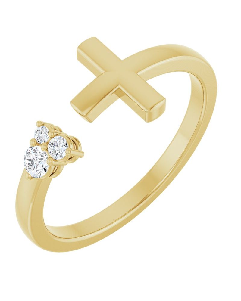 Anel Vazado Cruz Cravejado em Ouro 14k com Diamantes Naturais