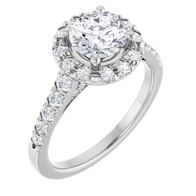Anel de Noivado Halo em Ouro 14k com Diamantes Naturais – Modelo 3 – Branco 14k