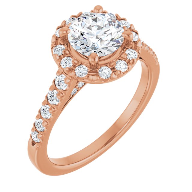 Anel de Noivado Halo em Ouro 14k com Diamantes Naturais – Modelo 3 – Rosé 14k