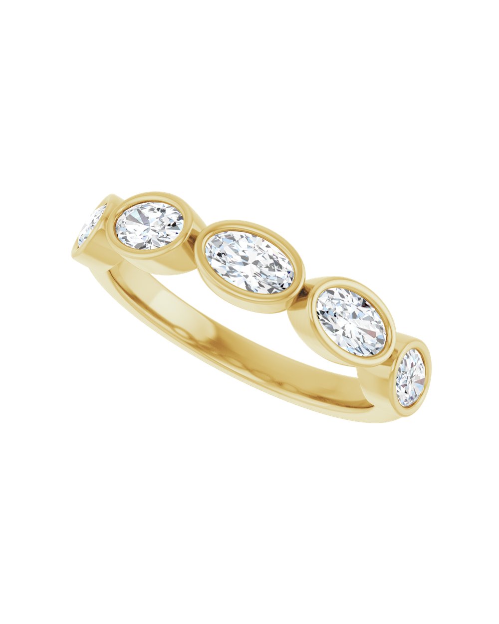 Anel com Diamantes Ovais em Ouro 14k – Cravação em Aro – Amarelo 14k