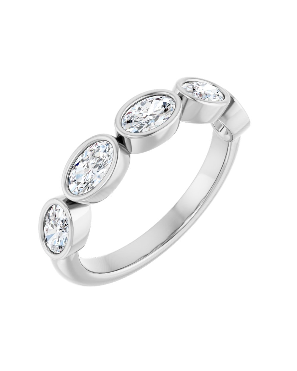 Anel com Diamantes Ovais em Ouro 14k – Cravação em Aro – Branco 14k