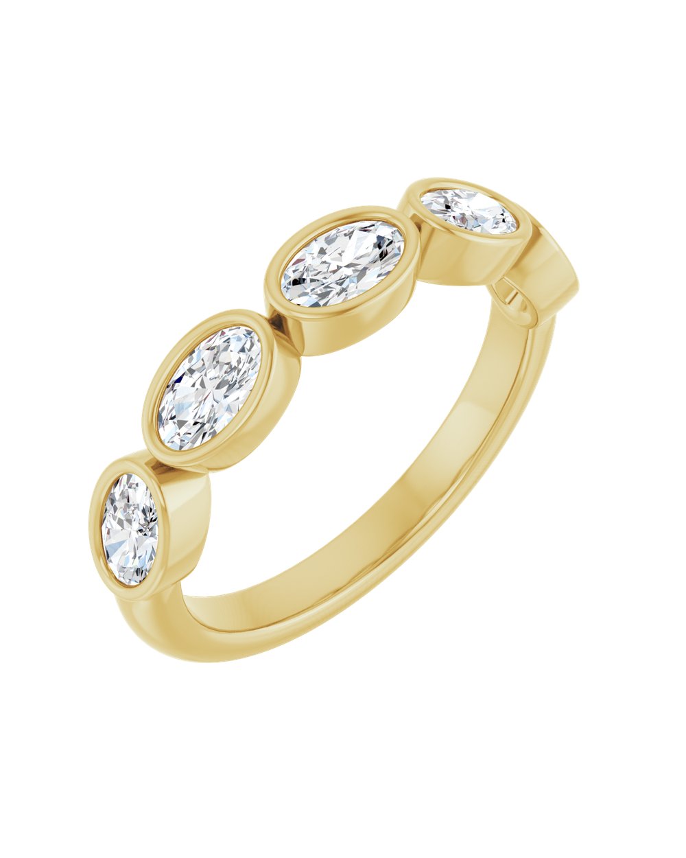 Anel com Diamantes Ovais em Ouro 14k – Cravação em Aro – Amarelo 14k