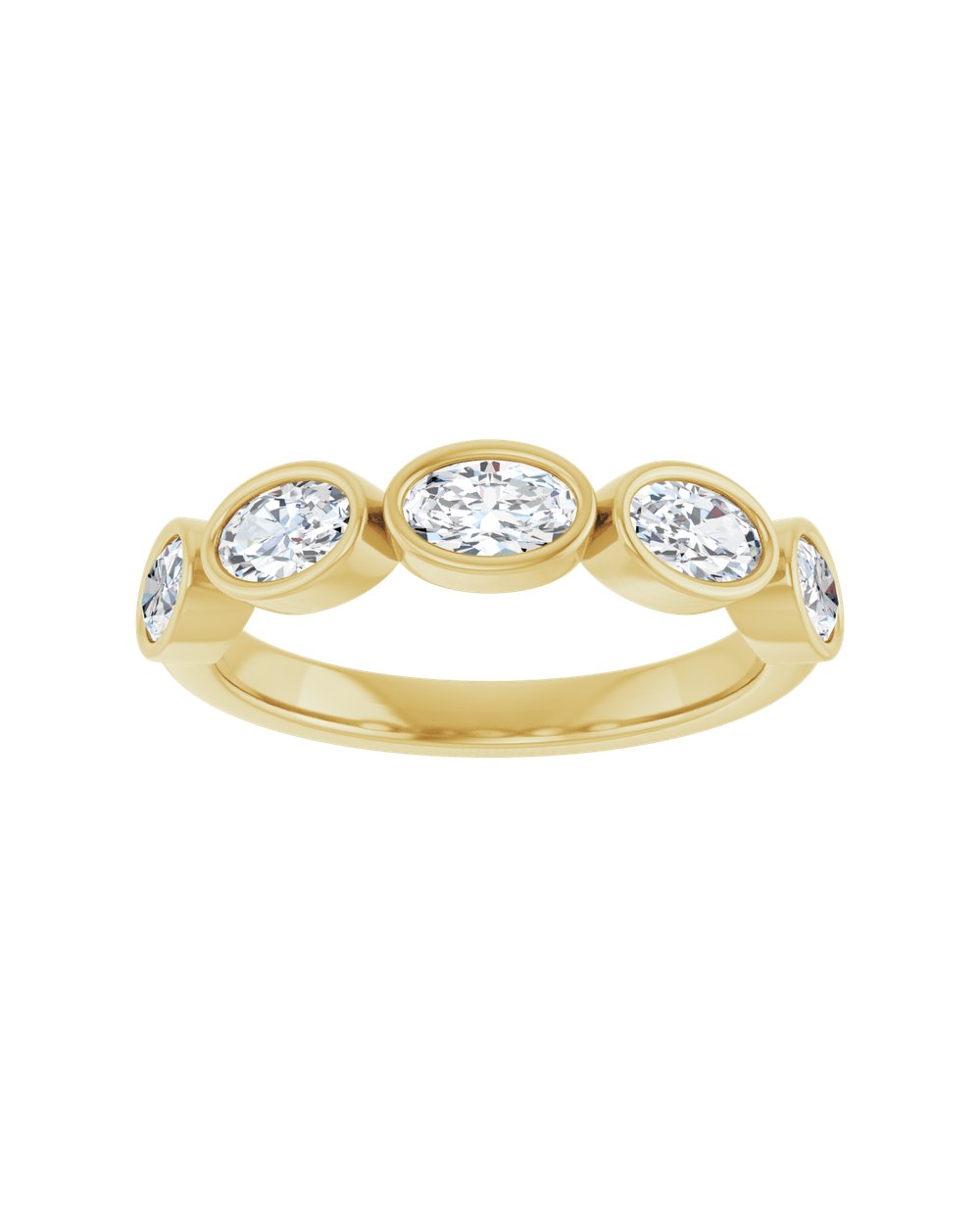 Anel com Diamantes Ovais em Ouro 14k – Cravação em Aro – Amarelo 14k