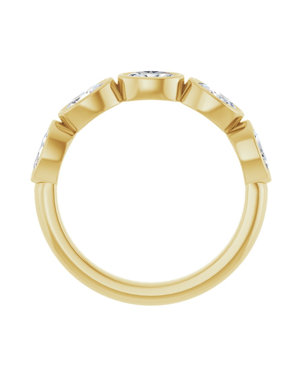 Anel com Diamantes Ovais em Ouro 14k – Cravação em Aro – Amarelo 14k