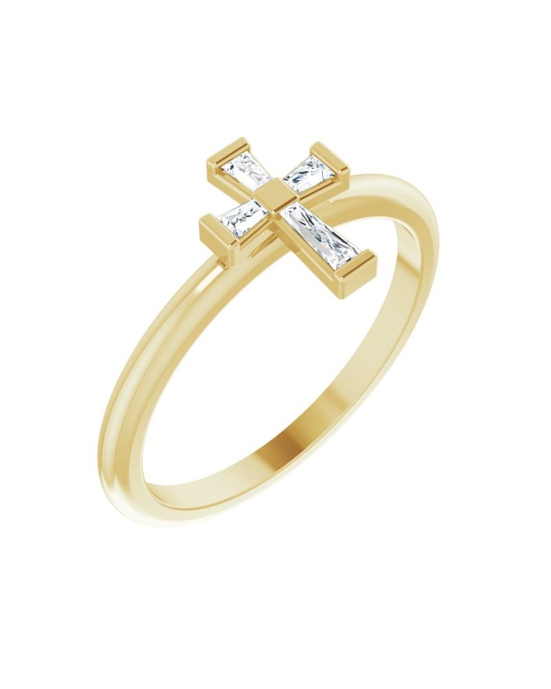 Anel Cruz Cravejado Empilhável em Ouro 14k com Diamantes Naturais