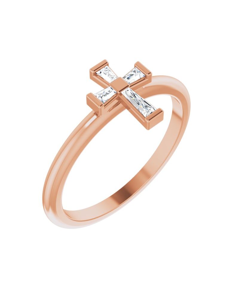 Anel Cruz Cravejado Empilhável em Ouro 14k com Diamantes Naturais