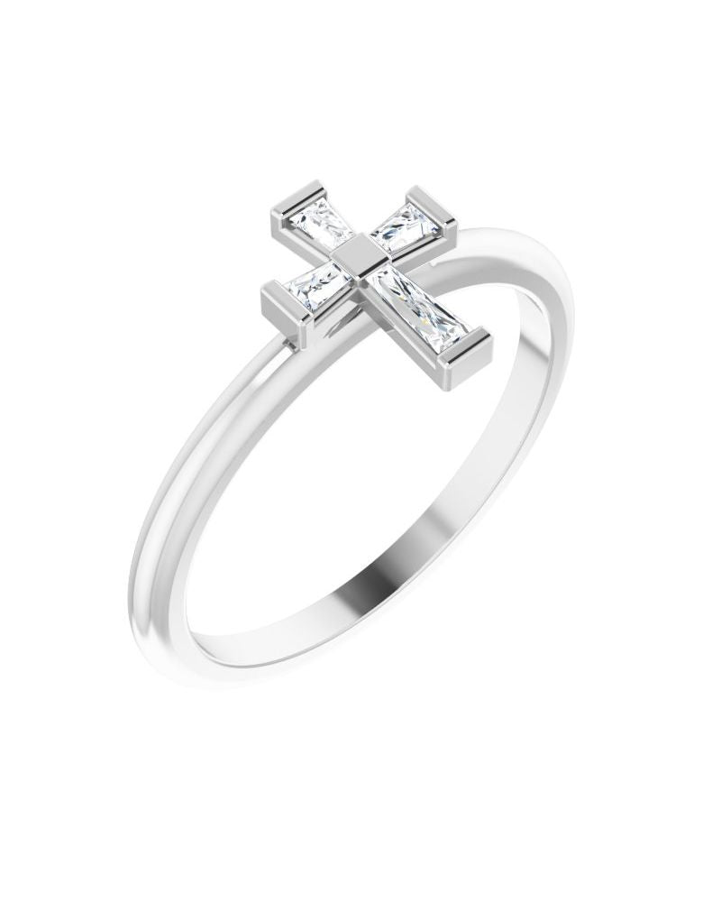 Anel Cruz Cravejado Empilhável em Ouro 14k com Diamantes Naturais