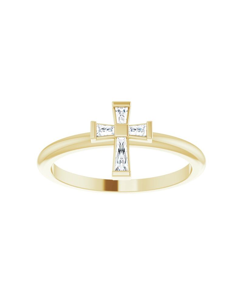 Anel Cruz Cravejado Empilhável em Ouro 14k com Diamantes Naturais