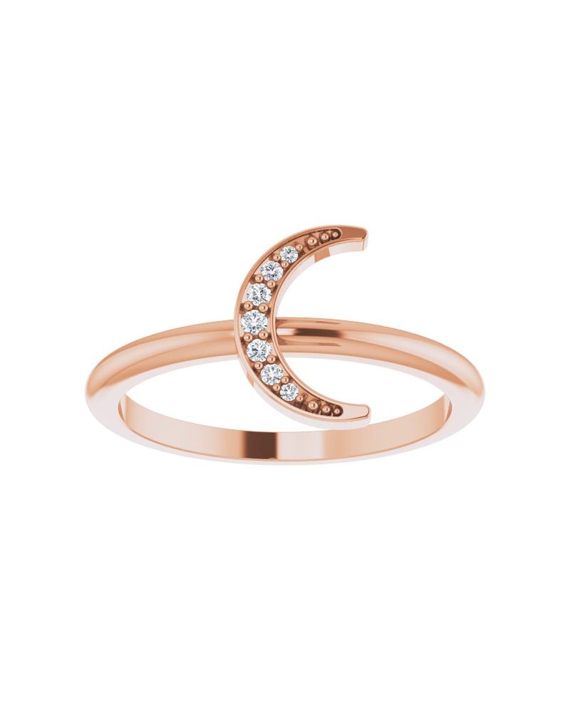 Anel Lua Crescente Empilhável em Ouro 14k com Diamantes Naturais