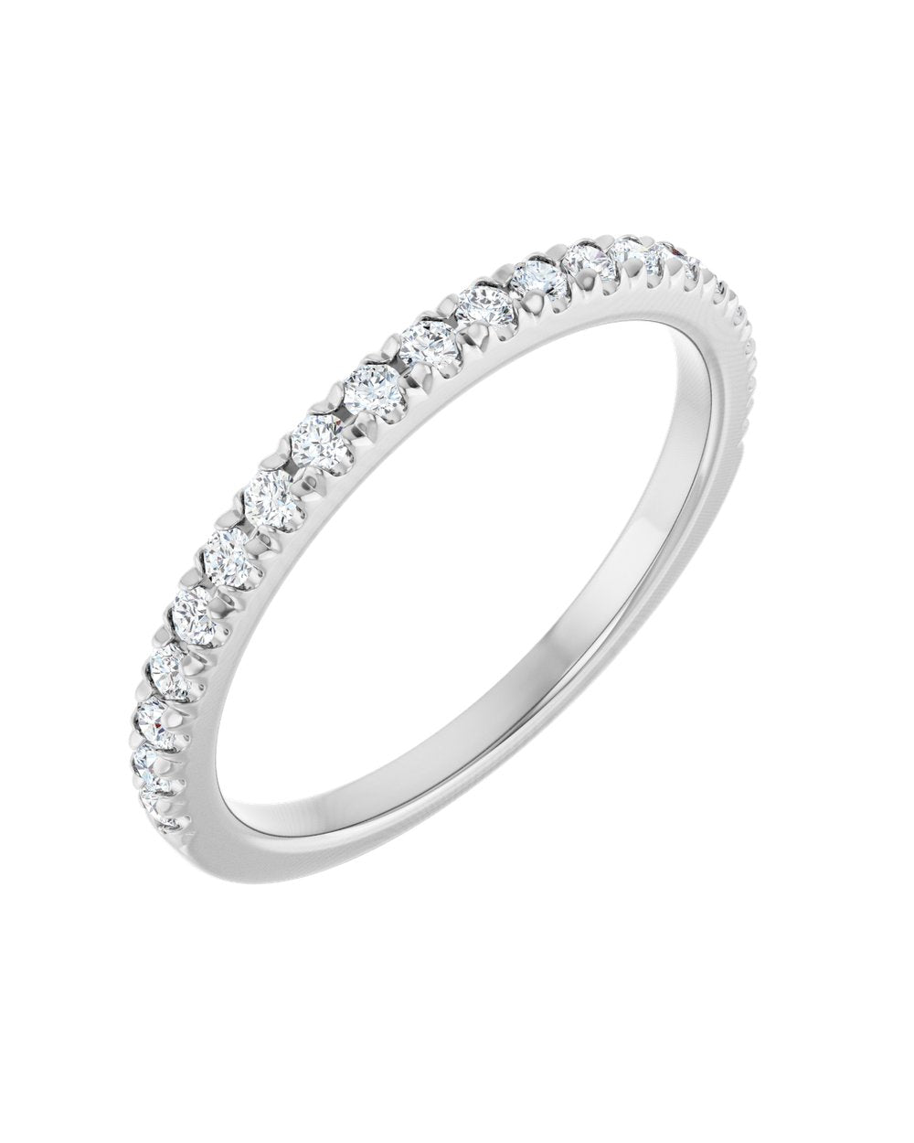 Anel Meia Aliança em Ouro 14k com Diamantes Naturais – Cravação Francesa – Branco 14k