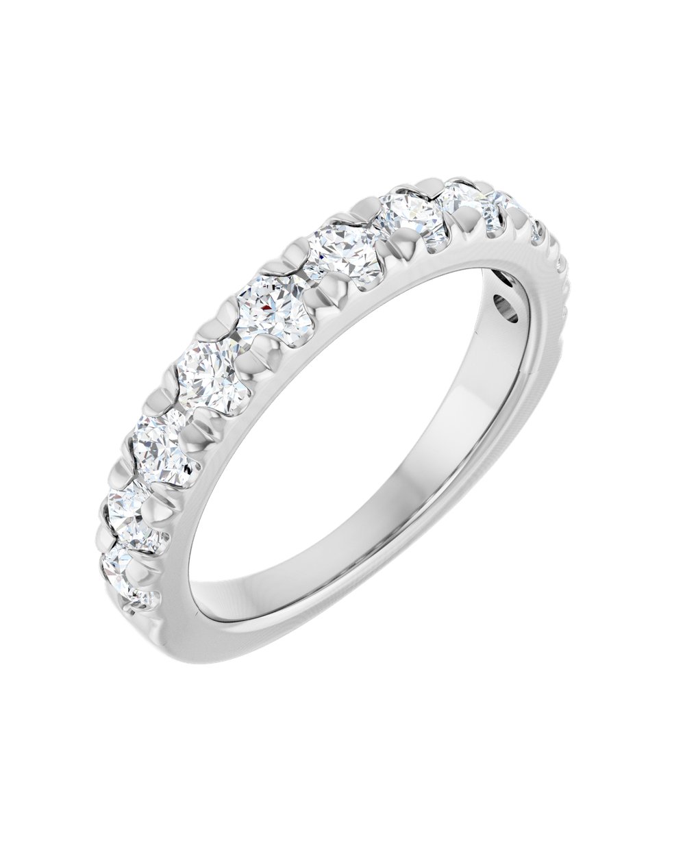 Anel Meia Aliança em Ouro 14k com Diamantes Naturais – Cravação Francesa – Branco 14k, 1,00 ct