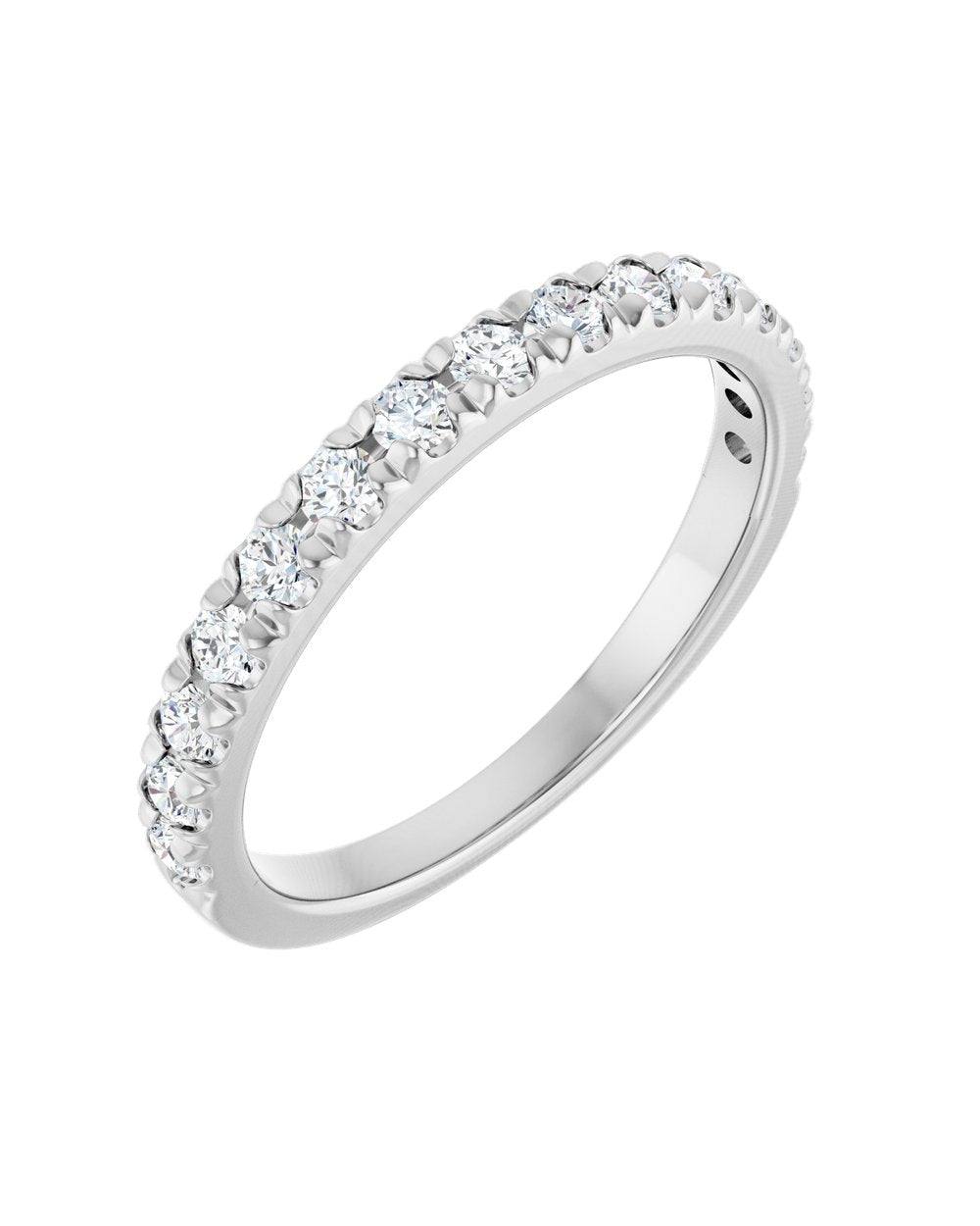 Anel Meia Aliança em Ouro 14k com Diamantes Naturais – Cravação Francesa – Branco 14k, 0,38 ct