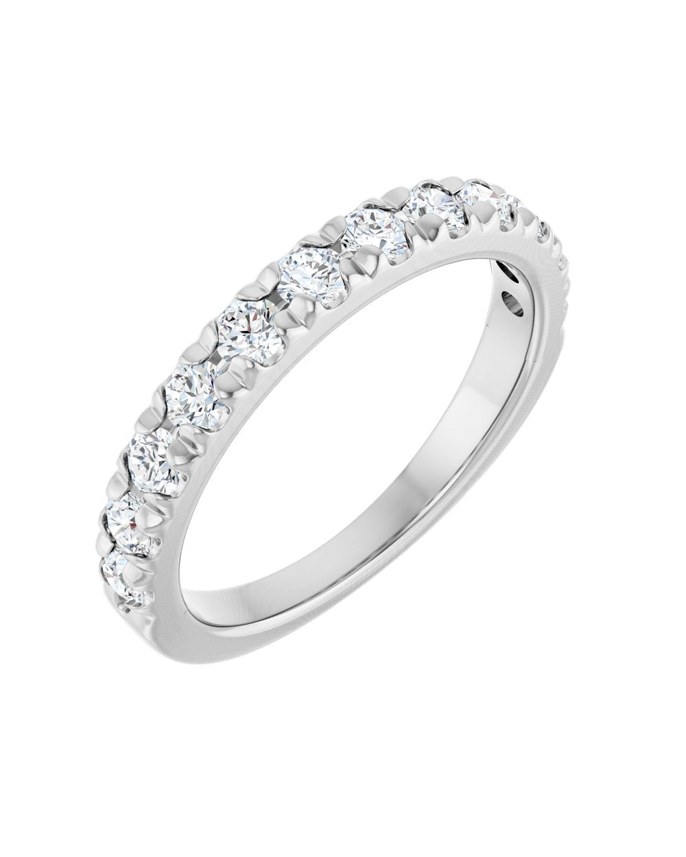 Anel Meia Aliança em Ouro 14k com Diamantes Naturais – Cravação Francesa – Branco 14k, 0,75 ct