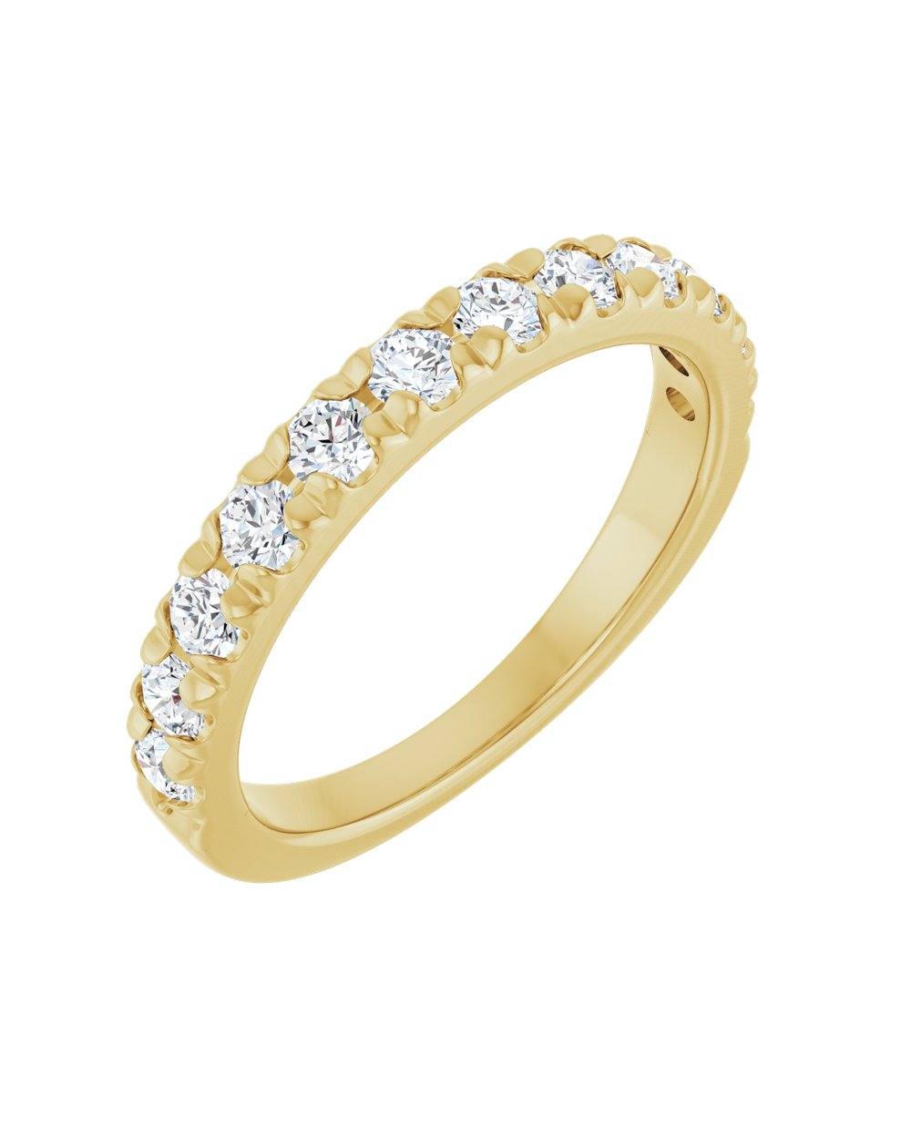 Anel Meia Aliança em Ouro 14k com Diamantes Naturais – Cravação Francesa – Amarelo 14k, 0,75 ct