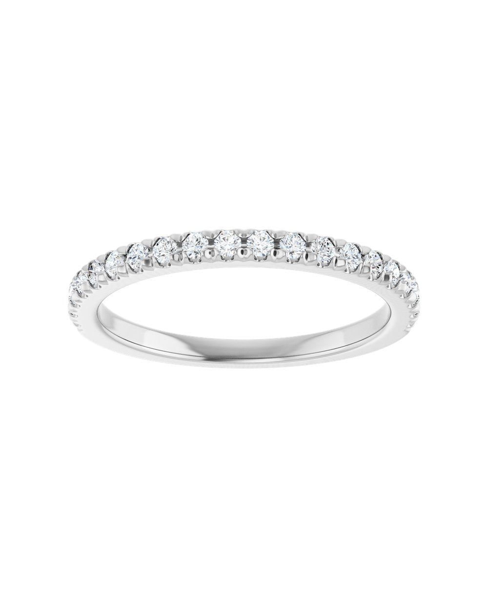 Anel Meia Aliança em Ouro 14k com Diamantes Naturais – Cravação Francesa – Branco 14k