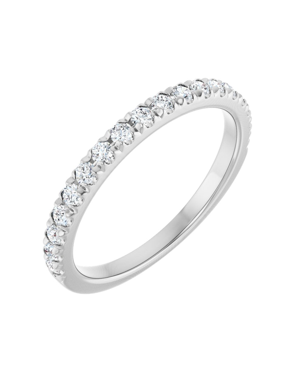 Anel Meia Aliança em Ouro 14k com Diamantes Naturais – Cravação Francesa – Branco 14k, 0,33 ct