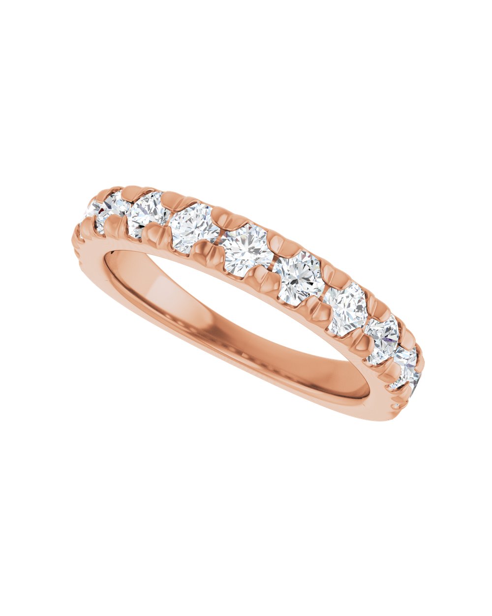 Anel Meia Aliança em Ouro 14k com Diamantes Naturais – Cravação Francesa – Rosé 14k