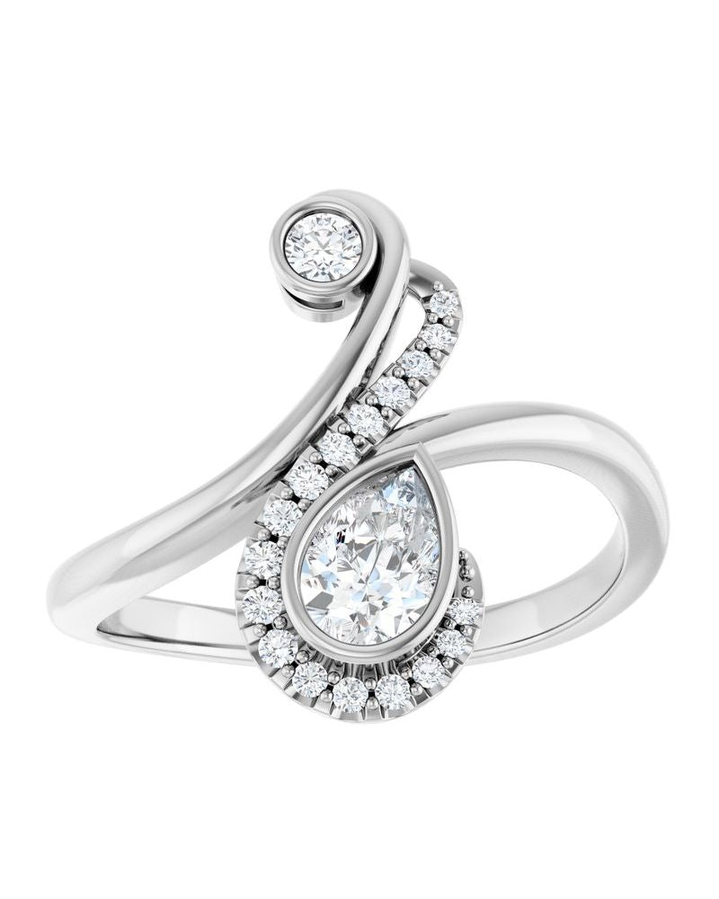 Anel Bypass com Cravação Bezel em Ouro 14k com Diamantes Naturais – Modelo 2