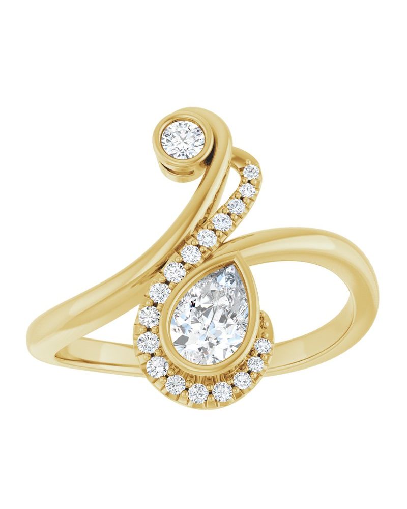 Anel Bypass com Cravação Bezel em Ouro 14k com Diamantes Naturais – Modelo 2