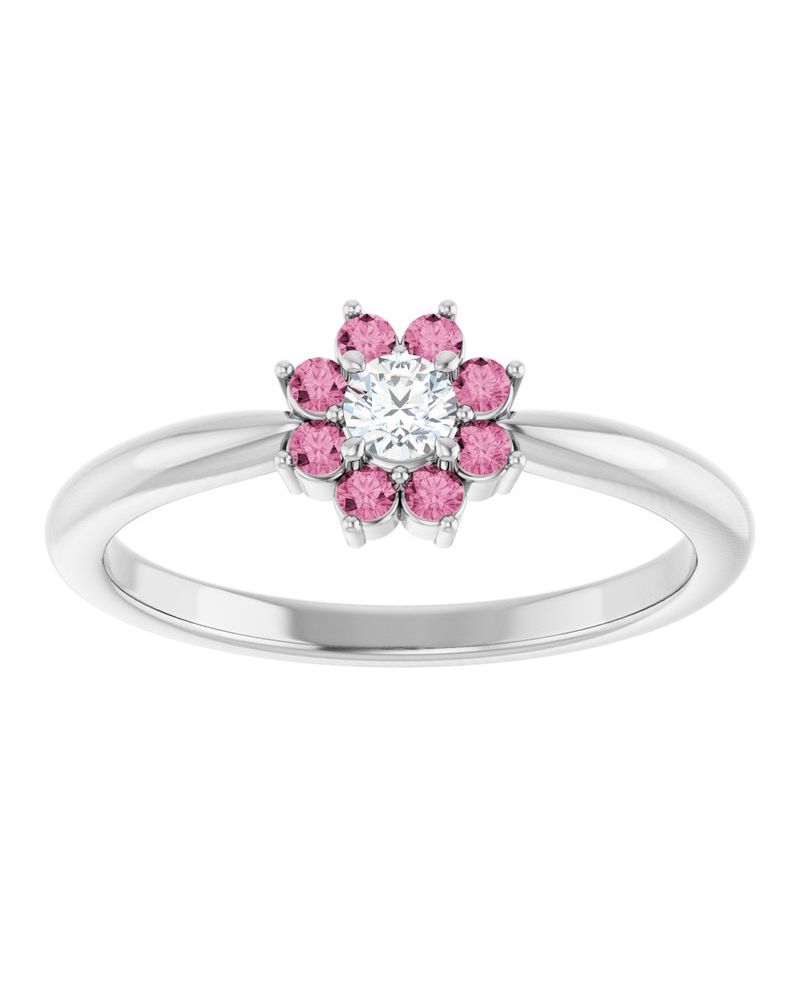 Anel Flor Infantil em Ouro 14k com Diamantes Naturais