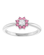 Anel Flor Infantil em Ouro 14k com Diamantes Naturais