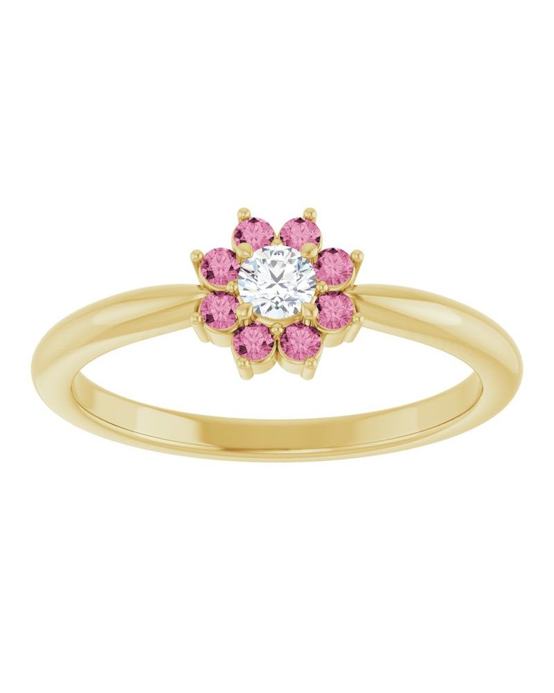 Anel Flor Infantil em Ouro 14k com Diamantes Naturais