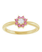 Anel Flor Infantil em Ouro 14k com Diamantes Naturais