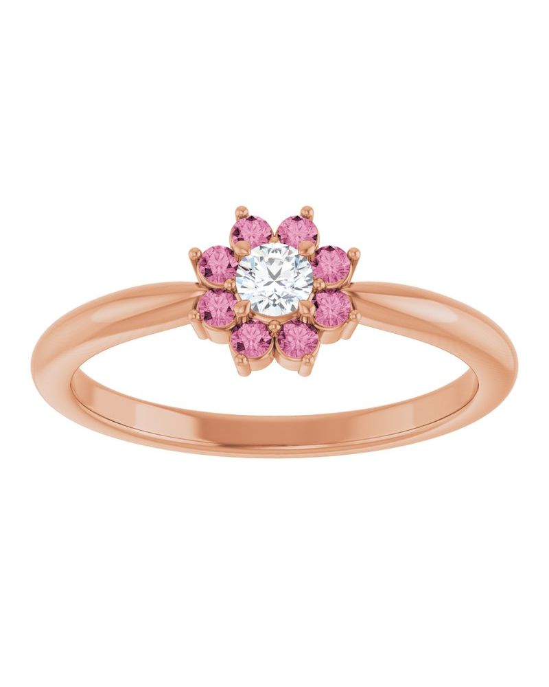 Anel Flor Infantil em Ouro 14k com Diamantes Naturais
