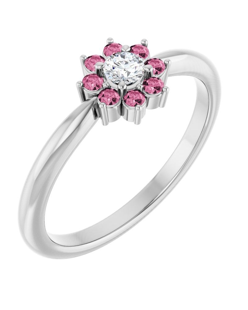Anel Flor Infantil em Ouro 14k com Diamantes Naturais