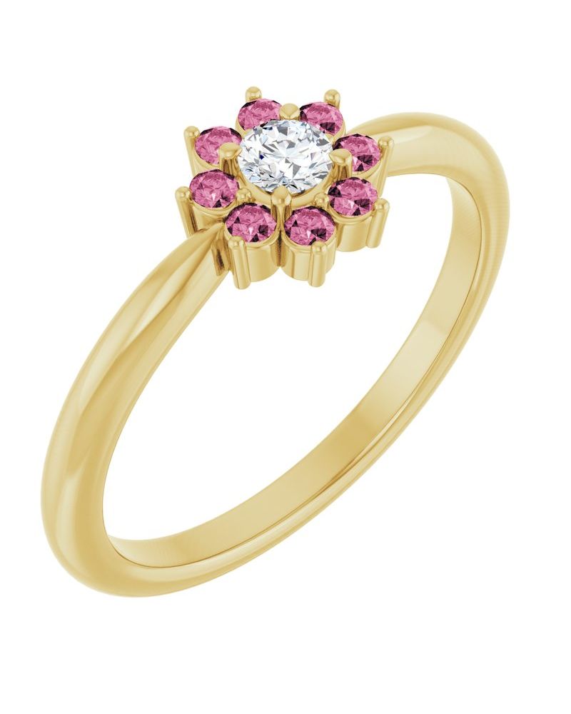 Anel Flor Infantil em Ouro 14k com Diamantes Naturais