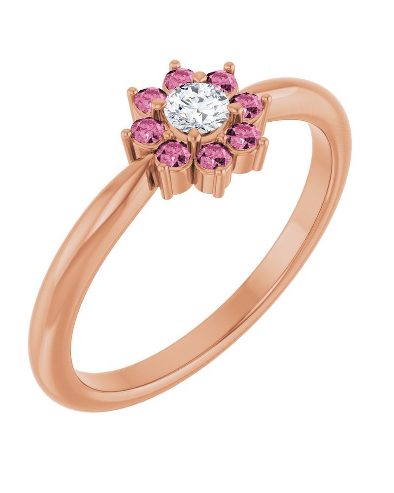 Anel Flor Infantil em Ouro 14k com Diamantes Naturais