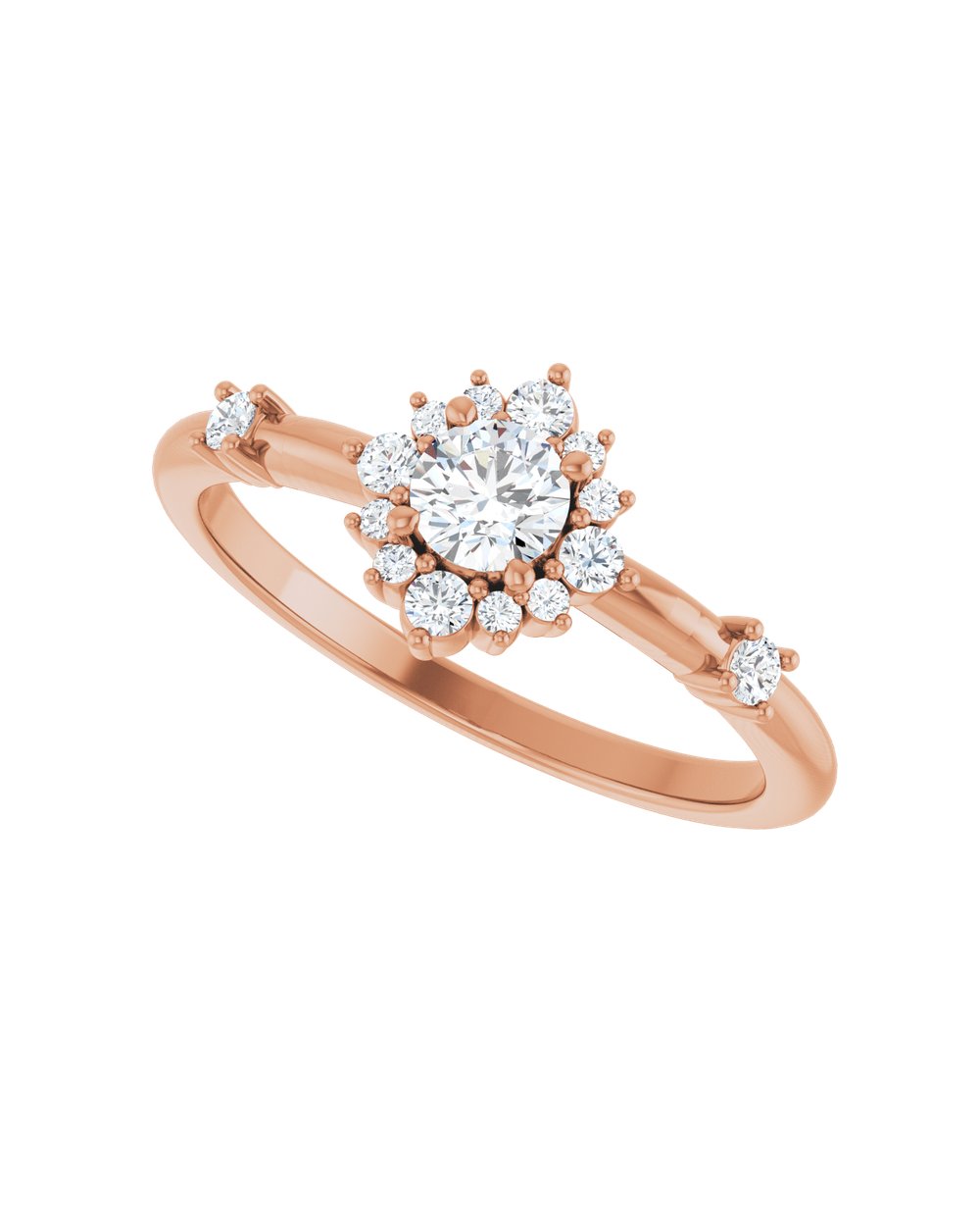 Anel Floral em Ouro Rosé 14k com Diamantes Naturais – Rosé 14k