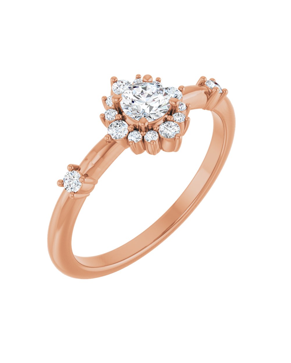 Anel Floral em Ouro Rosé 14k com Diamantes Naturais – Rosé 14k