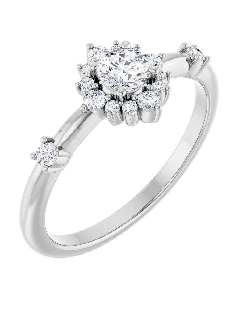 Anel Halo em Ouro 14k com Diamantes de Laboratório