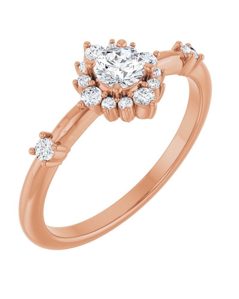 Anel Halo em Ouro 14k com Diamantes de Laboratório
