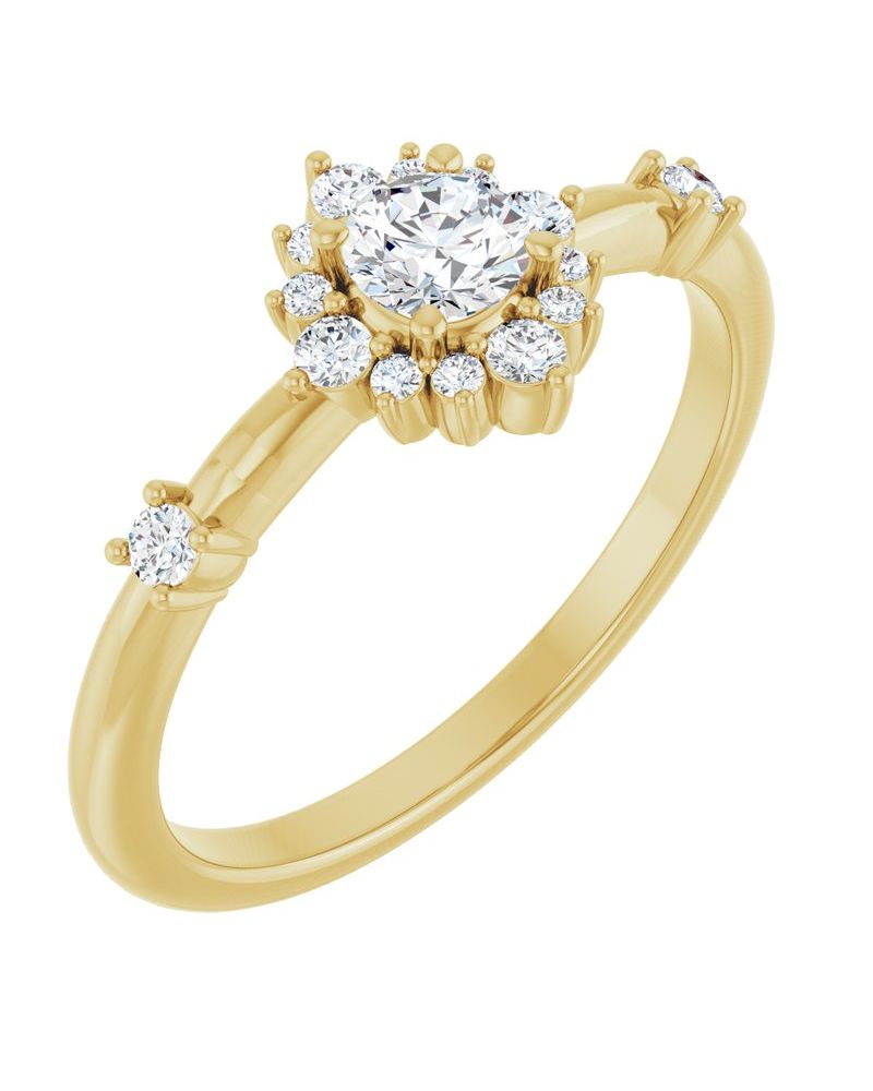 Anel Halo em Ouro 14k com Diamantes de Laboratório