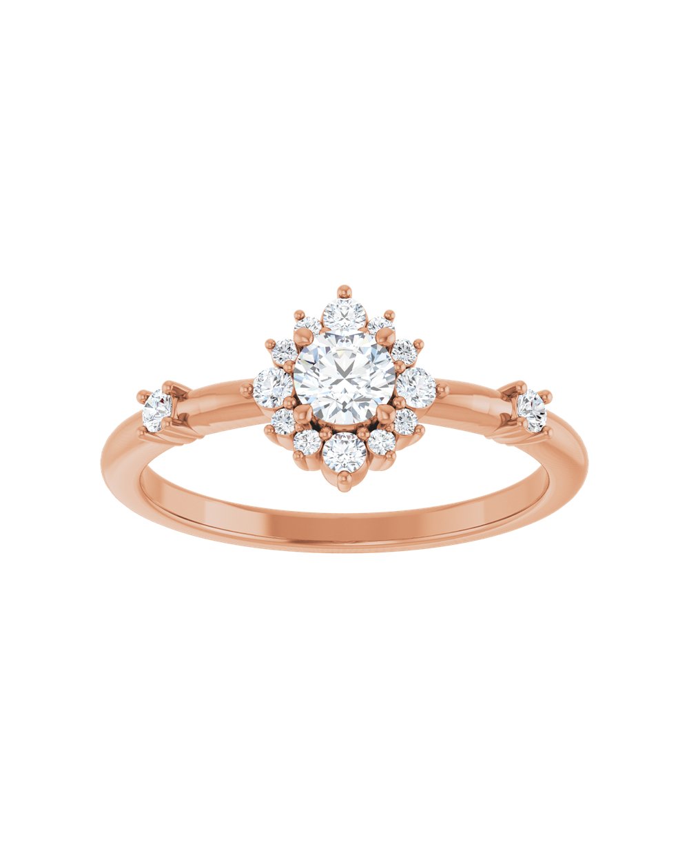 Anel Floral em Ouro Rosé 14k com Diamantes Naturais – Rosé 14k