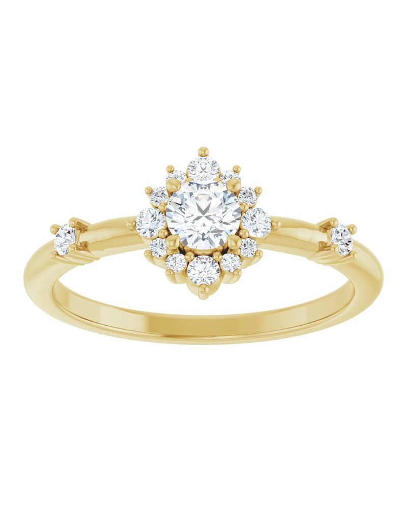 Anel Halo em Ouro 14k com Diamantes de Laboratório