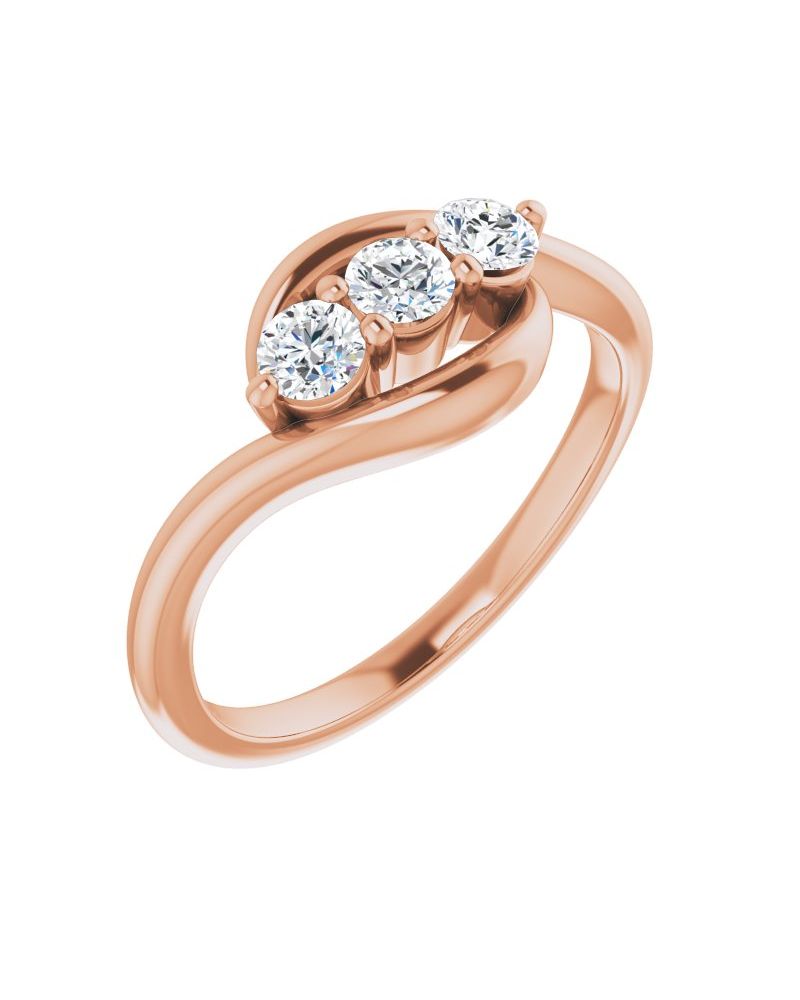 Anel Três Pedras Bypass em Ouro 14k com Diamantes Naturais – Modelo 3