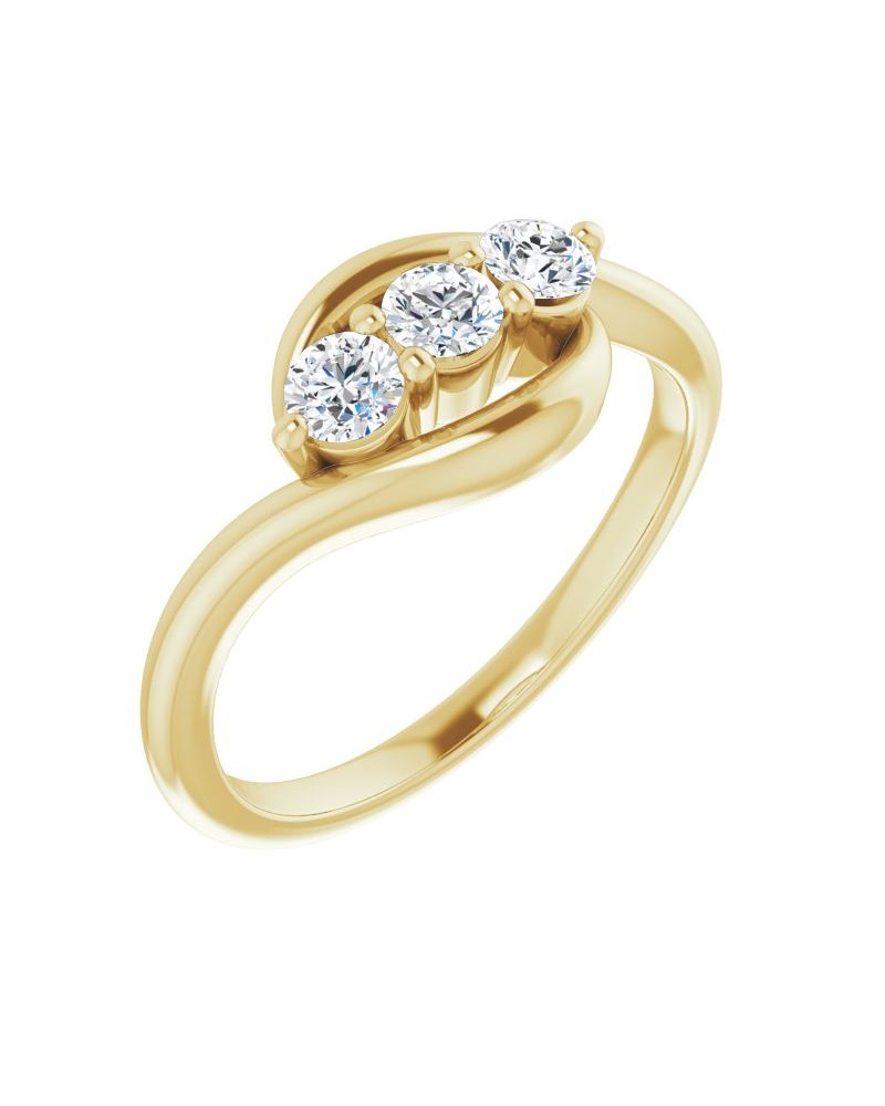 Anel Três Pedras Bypass em Ouro 14k com Diamantes Naturais – Modelo 3