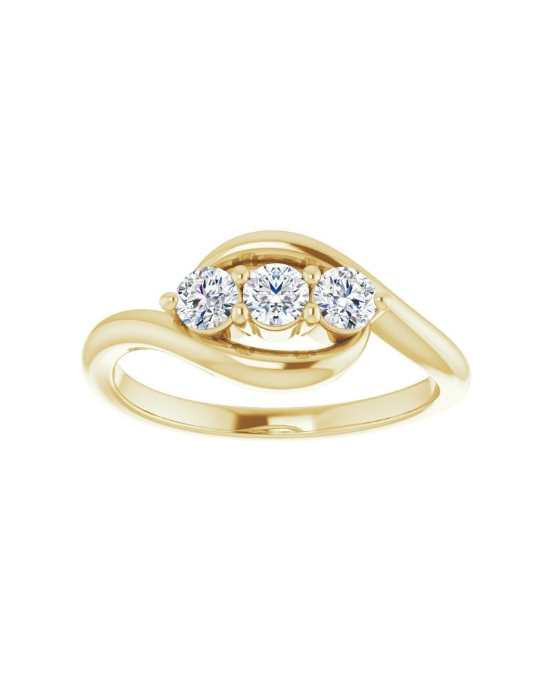 Anel Três Pedras Bypass em Ouro 14k com Diamantes Naturais – Modelo 3