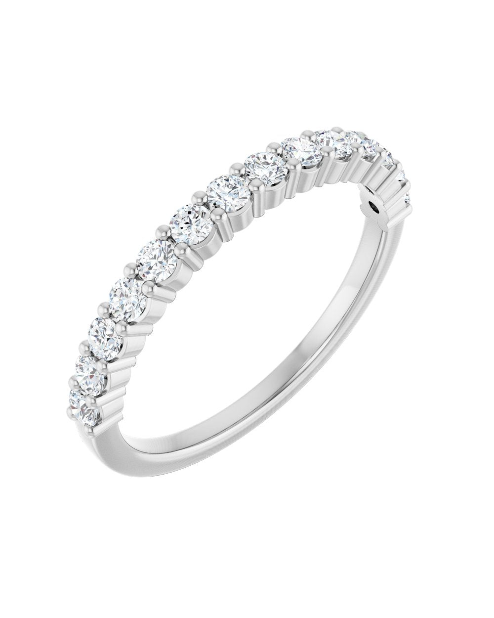 Anel Meia Aliança em Ouro 14k com Diamantes Naturais – Garras Delicadas – Branco 14k, 0,38 ct
